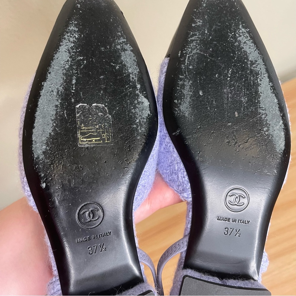 RARE Chanel Boucle Purple and Patent Leather Flat Slingbacks 37.5 - Picture 9 of 11